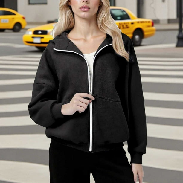 HongQid Hoodies for Women Soft Zip Up Hooded Long Sleeve Casual Oversized Sweatshirt Hooded Tops