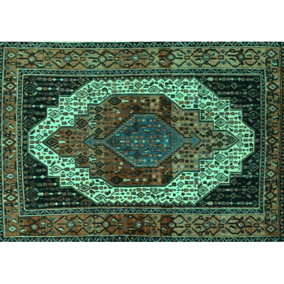 Ahgly Company Machine Washable Indoor Rectangle Persian Turquoise Blue Traditional Area Rugs, 8' x 12'