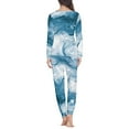 thumbnail image 3 of Renewold Blue Sea Print Shirts Women's Lightweight Thermal Loungewear Set Long Sleeve Crew Neck Pajama Lingerie Indoor Home Nightwear Size 5XL, 3 of 5