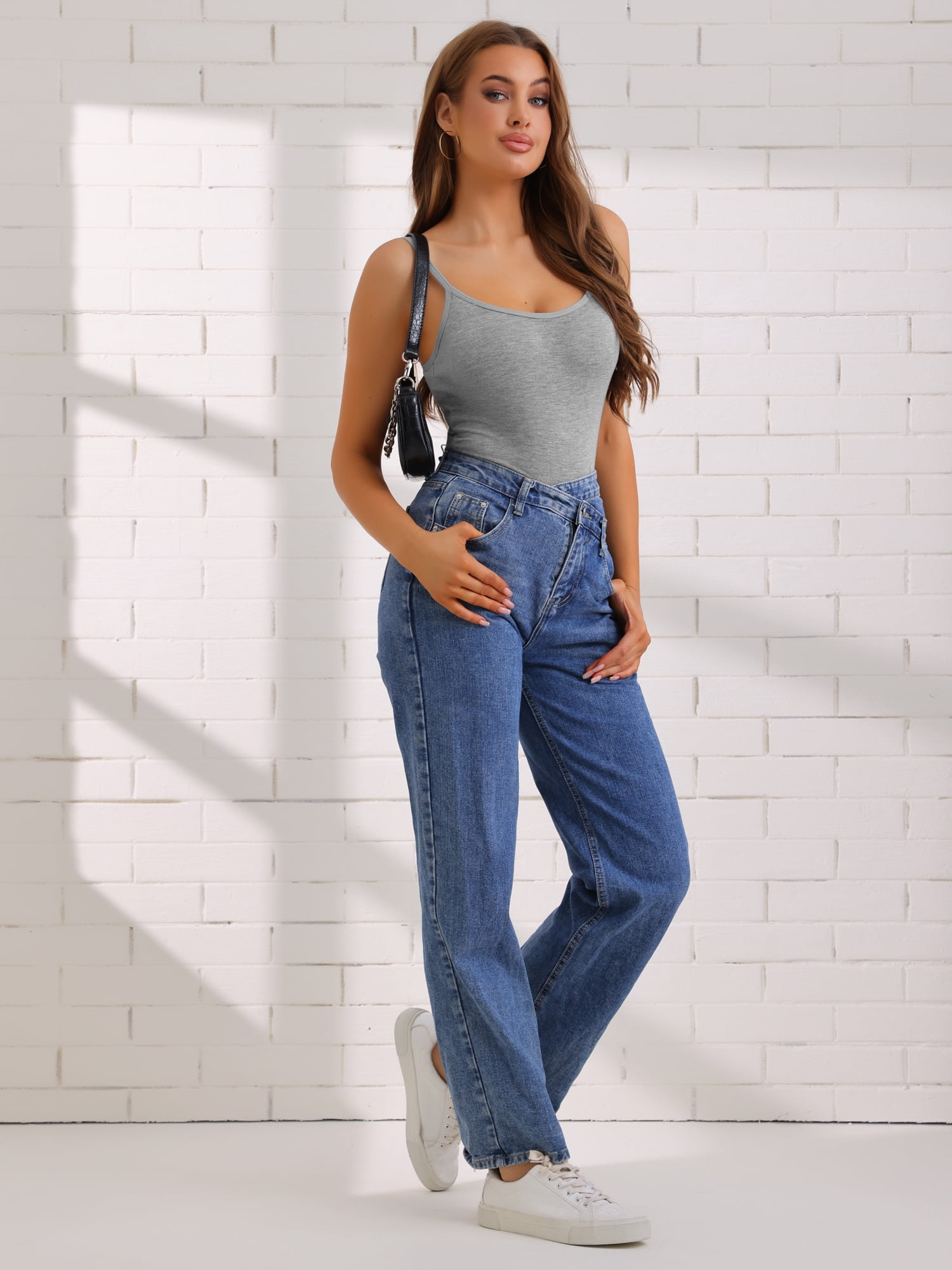 DARING DIVA Women's Built-in Bra Adjustable Straps Camisole Tops XL Gray