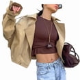 thumbnail image 2 of Female Cropped Trench Coat Lapel Long Sleeve Button Down Crop Jacket Double Breasted Coat Khaki S, 2 of 10