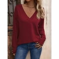 thumbnail image 4 of Long Sleeve Shirt for Women Fall Outfits Dressy Casual Fashion Clothing V Neck Tunic Tops with Button Wine Red S, 4 of 8
