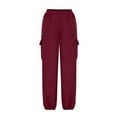 thumbnail image 4 of aohooy Cargo Sweatpants Womens Elastic Waist Solid Pull On Pant Lightweight Loose Trendy Trousers with Multi Pockets Red,L, 4 of 8