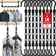 Space Saving Hangers, 18 Pack Closet Organizers Magic Clothes Hanger Organizers Pants Hangers Plastic Hangers Space Saver Black