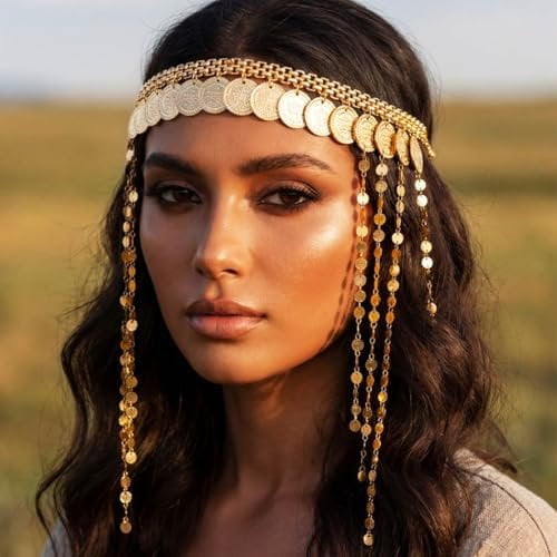 Chain Egyptian Headpiece Sequin Costume Headband for Women