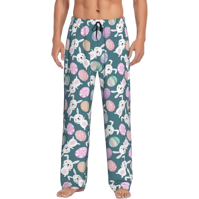 Kdxio Cute Rabbit Easter Pattern Men's Pajama Pants, Elastic Waist with Drawstring and Pockets, Comfortable Loungewear-X-Large