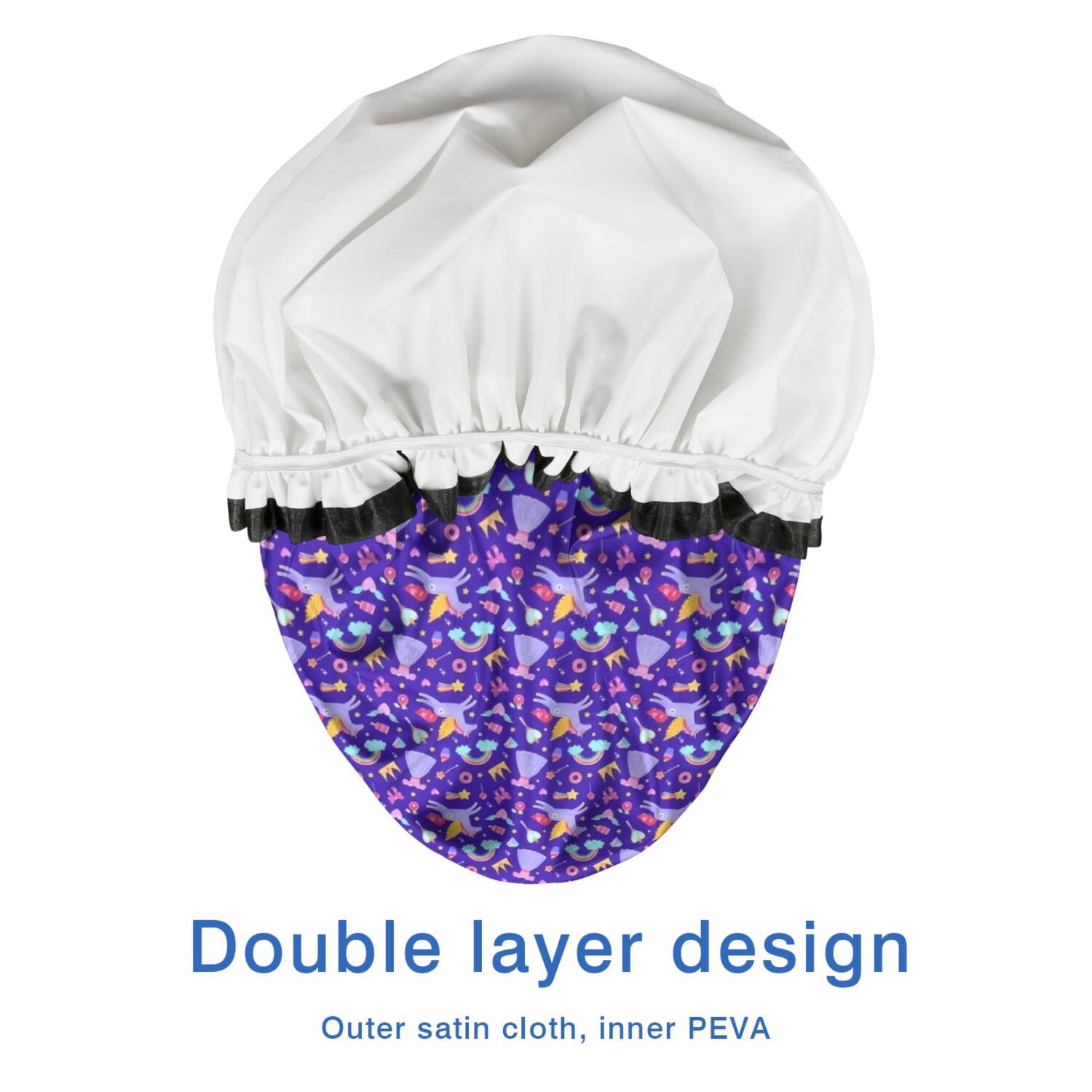 Shower Caps,Purple Cartoon Unicorn Rainbow Crown Waterproof Shower Cap for Women 4 Pieces,Double Reusable Hair Cover for Shower PEVA Elastic Stretch Hem