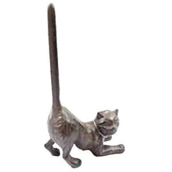 Handcrafted Nautical Decor Cast Iron Cat Paper Towel Holder 10" - Metal Art - Decorative Cat Kitchen