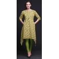 thumbnail image 3 of Bimba Green Autumn Leaves Asymmetric Kurta Indian Tunic Tops For Women Printed Indian Clothing Large, 3 of 6