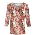 thumbnail image 4 of RKSTN Womens Tops Casual Fashion Cute Easter Bunny Printed 3/4 Sleeve Round Neck Tops Spring Summer 3D Printed Ruched Pullover Blouse Tops, 4 of 5