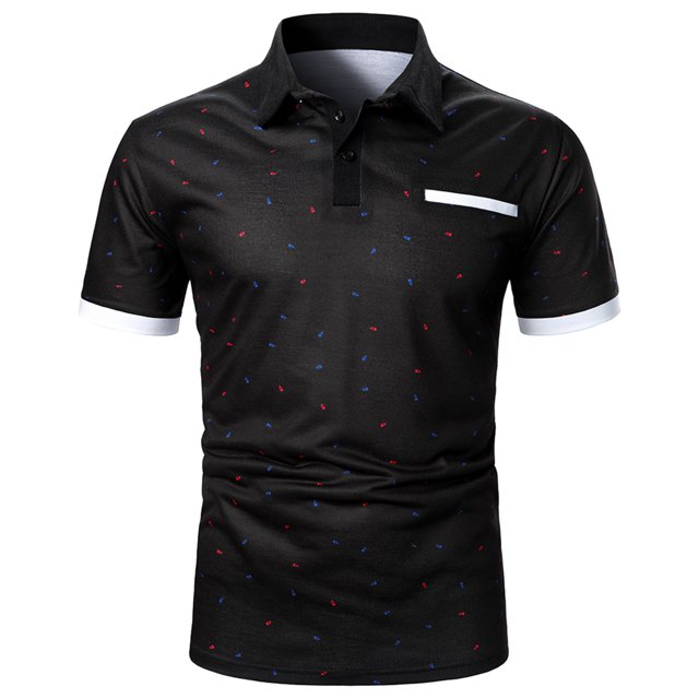 Cameland T-Shirt Décontracté pour Homme à Boutons, Manches Courtes, Patchwork, Col Rabattu, Chandail