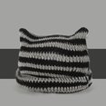 thumbnail image 2 of Gorro de lana a rayas con orejas de diablito de estilo coreano, bonito gorro de punto para mujer, gorro informal que combina con todo, cálido, 2 of 5