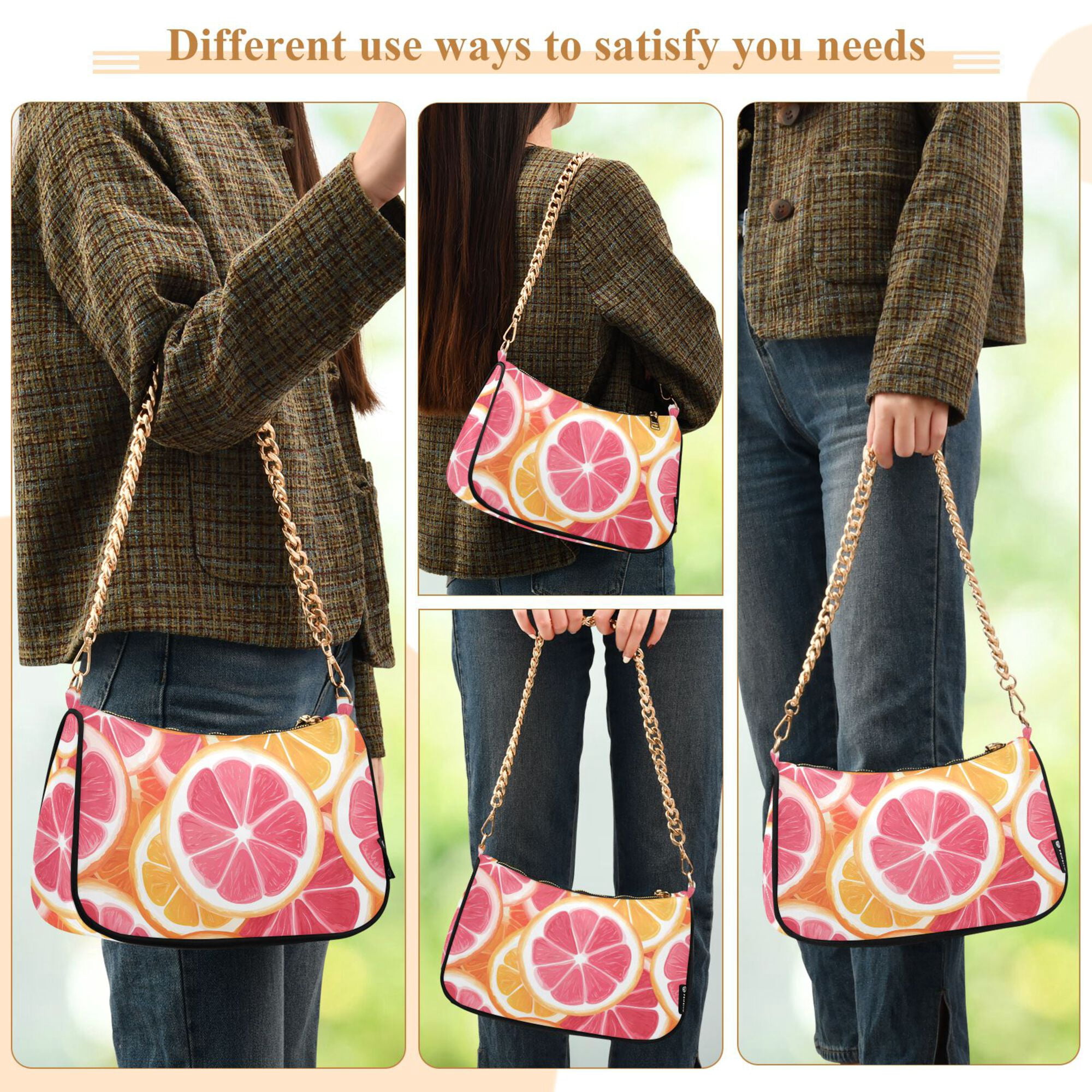 FORMRS Womens Shoulder Bag with Chain Strap Clutch Purse Cute Tote Handbag, Pink Grapefruit Slices