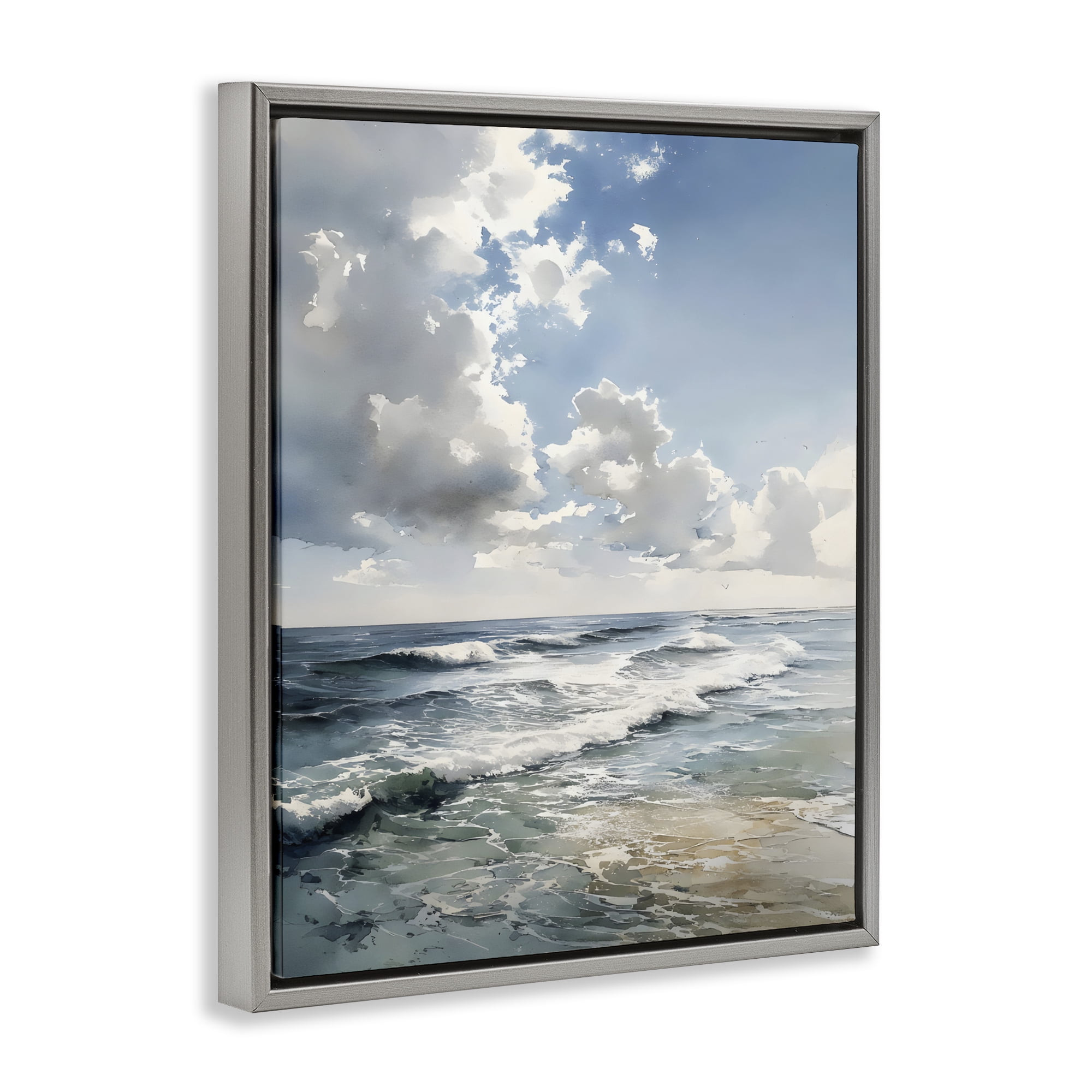 Stupell Industries Soft Waves & Clouds Gray Framed Floater Canvas Wall Art, design by Franklyn Gregory