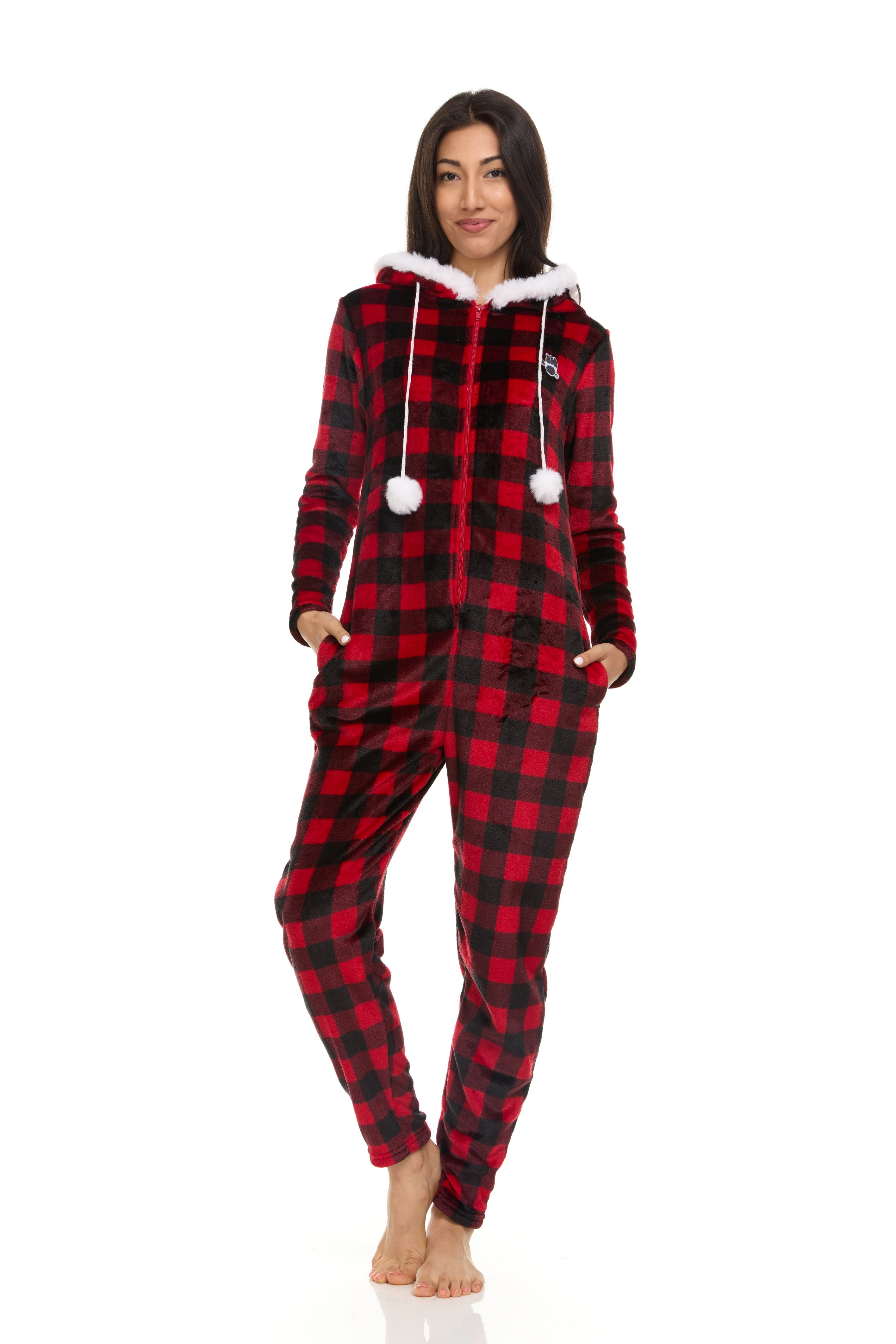 Bearpaw Women's Onesie Fuzzy Pajamas with Fluffy Hoodie and Ears, One