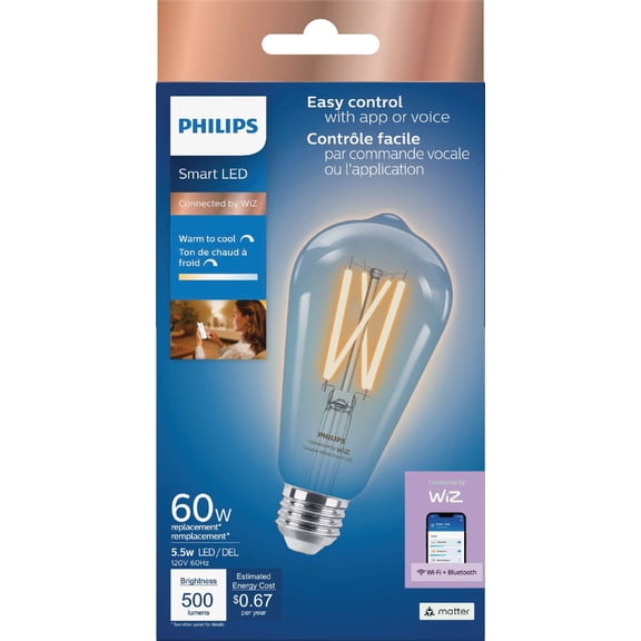 Philips WiZ LED ST19 Full Colour Clear Filament Smart Bulb 1PK