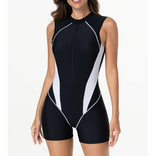 TaTaai Women's Long Sleeve Athletic Swimsuit, Solid Color Zipper Front Rash Guard with Slim Fit, Sporty Beach Attire for Water Activities, Holiday Season and Poolside Training Gift