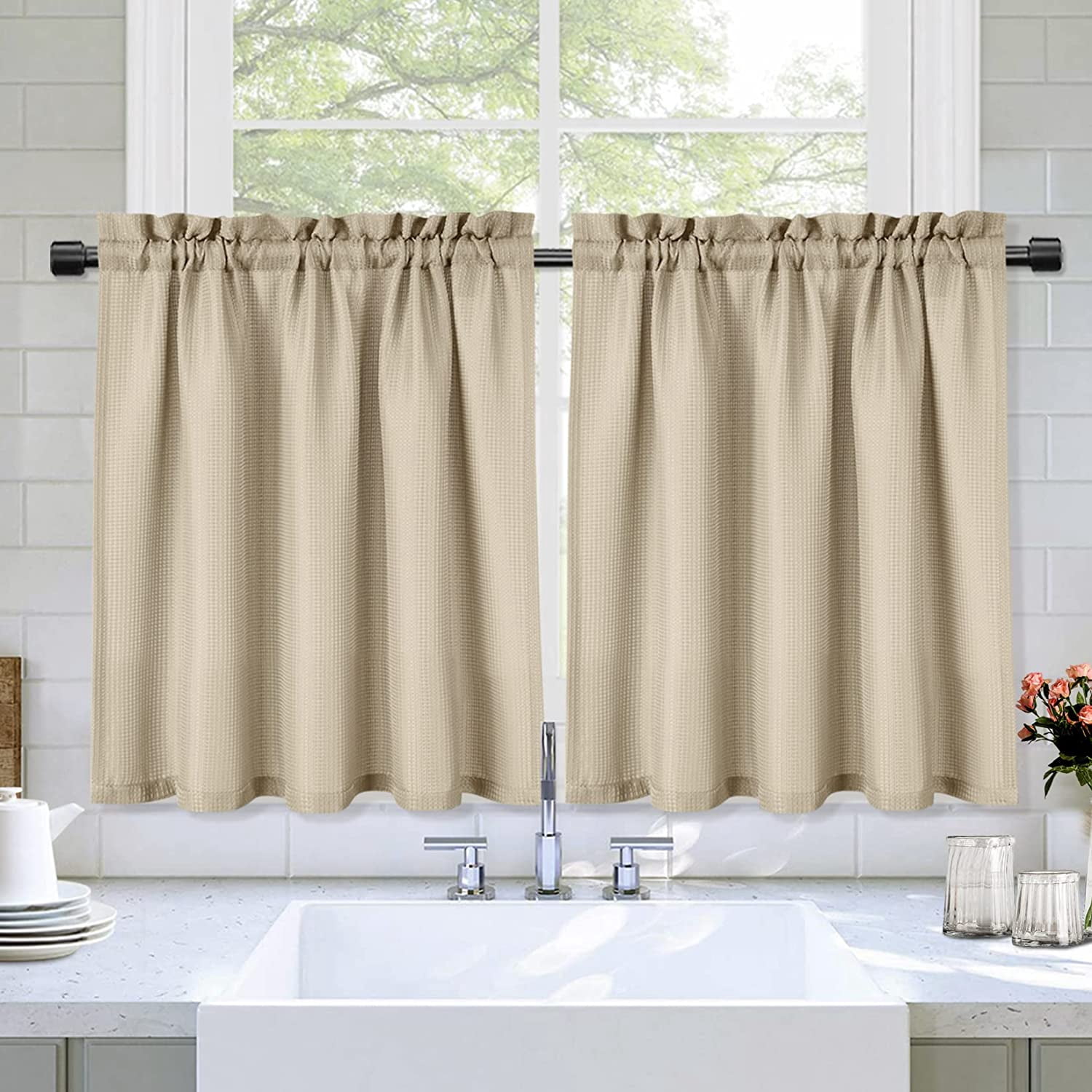 Kitchen Curtains Set Tier Curtains for Living Room Waterproof Window ...