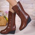 thumbnail image 2 of WAVSUF Women's Wide Calf Boots Pointed Toe Anti Slip Arch Support Fall Faux Leather Wedge Boots 9, 2 of 5