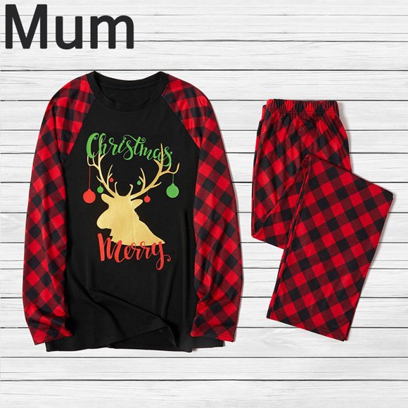 LSLJS Christmas Family Pajamas Matching Sets, Parent-child Warm Christmas Set Printed Home Wear Pajamas Two-piece Mother Set, Christmas Pajamas for Adults and Kids Holiday Xmas Sleepwear Set