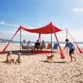 thumbnail image 2 of KAMEROUT HOME Beach Tent, 10x10FT Easy Pop Up Beach Canopy Sun Shade UPF 50+ Protection with 4 Windproof Stability Poles and Sandbags, Outdoor Sun Shelter for Family Camping, Red, 2 of 10