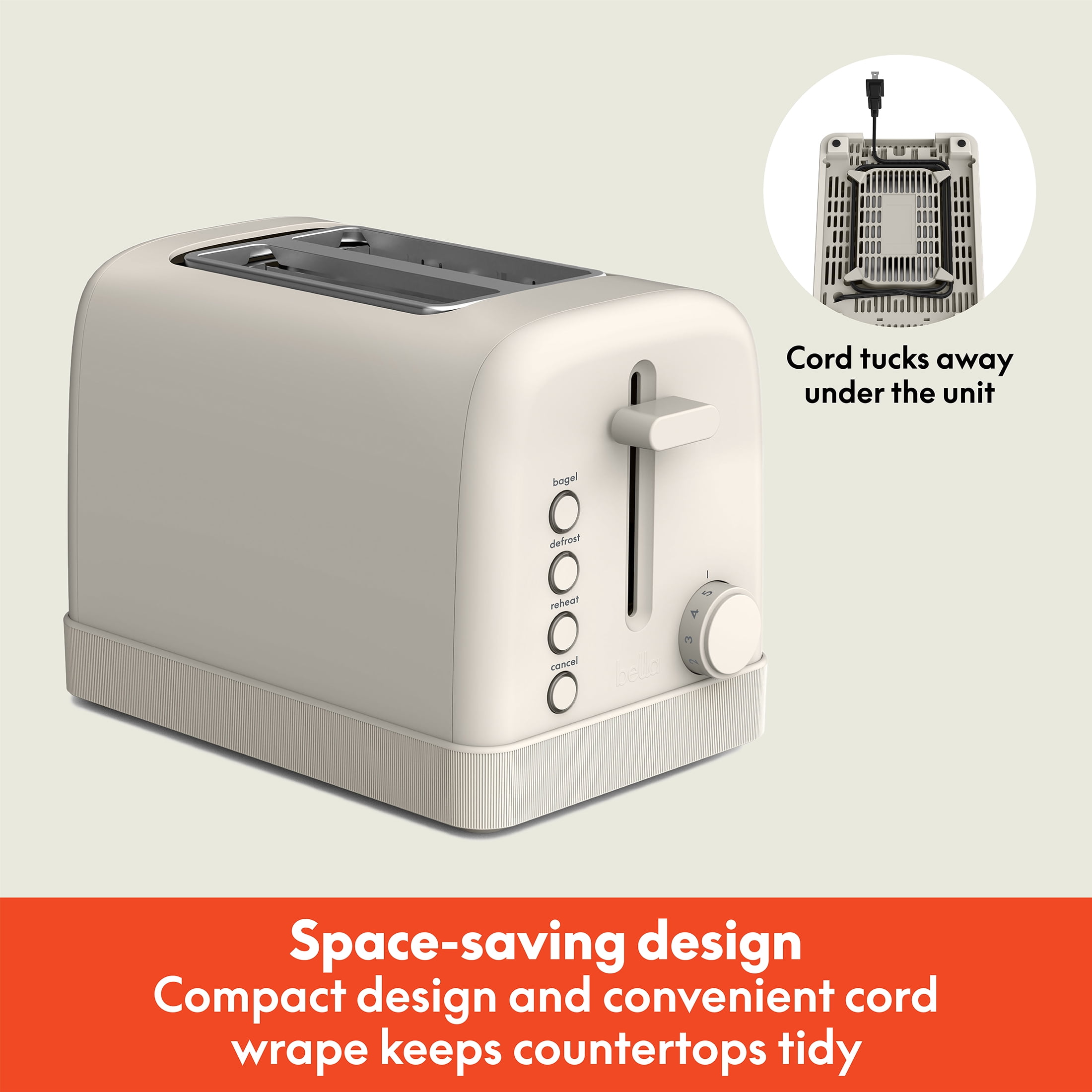 bella 2-Slice Toaster, 6 Setting Shade Control with Reheat, Cancel, Bagel & Defrost Buttons, Removable Crumb Tray, Anti Jam & Auto Shutoff, Oatmilk