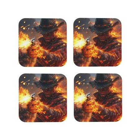 

Tideii Western Fire Cowboy for Leather Coasters 4 Pieces Anti-fouling and Anti-scalding Decorative Coasters Suitable for Restaurants Kitchens Coffee Shops-Square