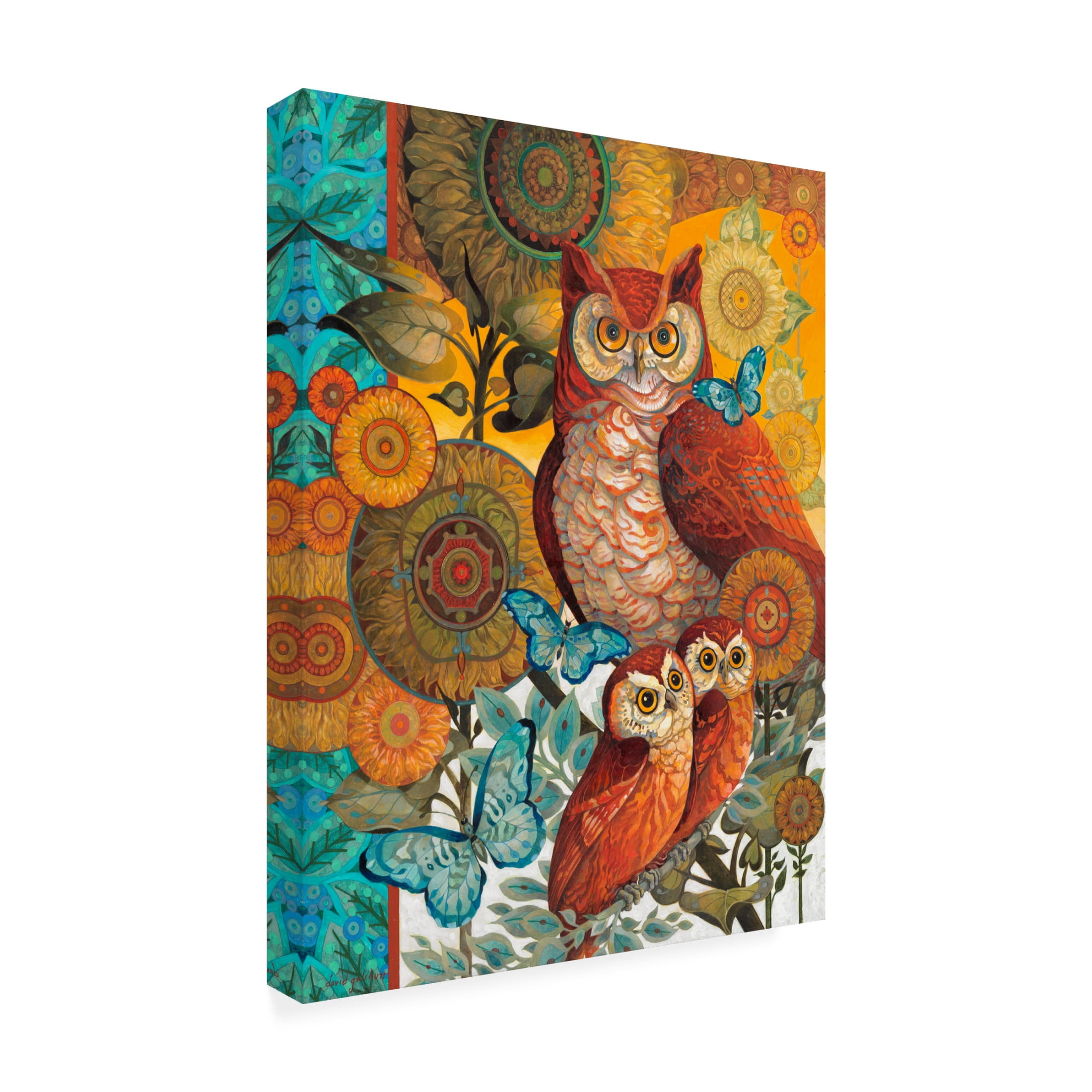 Canvas Wall Art - David Galchutt 'Owls in Bloom' Wall Art for Living Room, Bedroom, or Office Décor by Trademark Fine Art - 18 x 24 Inches