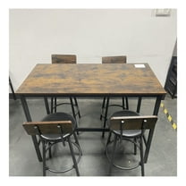 Bar Table Set with 4 Stools, Grey, 47.24'' Bar Table with Backrest & PU Leather Seat, Kitchen Island Table Set for Dining, Home, Pub