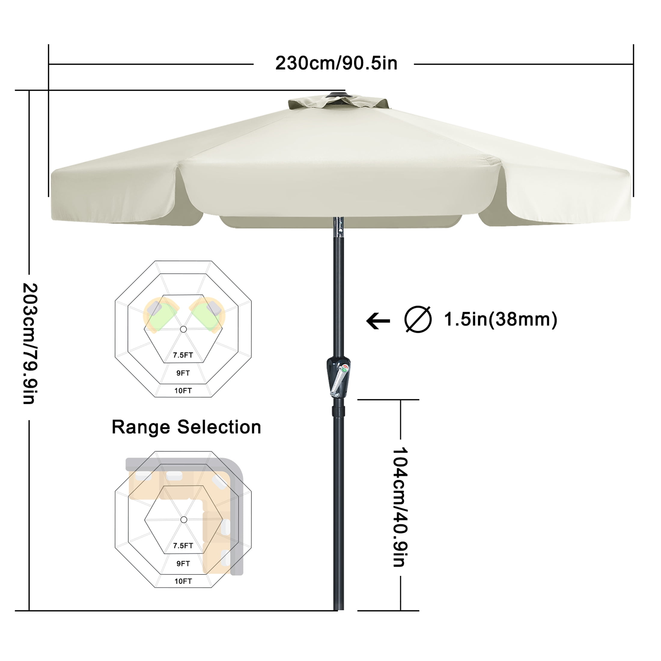 MASTERCANOPY 7.5ft Patio Market Umbrella with Valance, Tilt and Crank, Light Beige