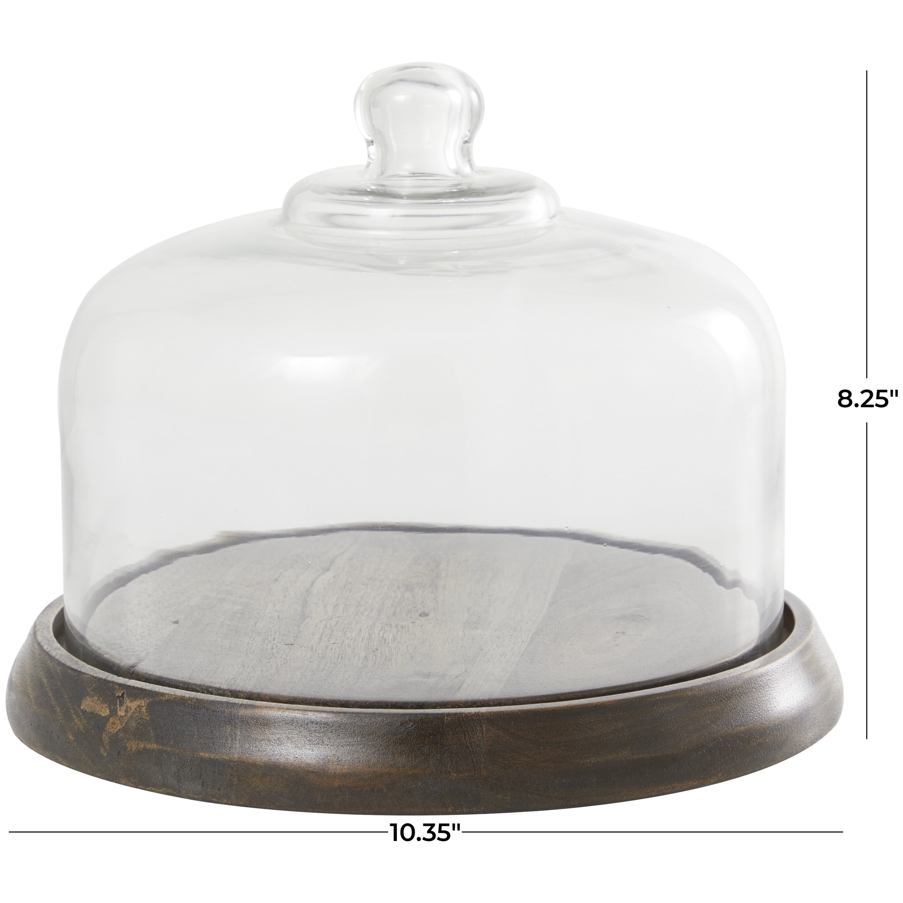 DecMode 10" x 8" Dark Brown Mango Wood Decorative Stand with Glass Cloche, 1-Piece