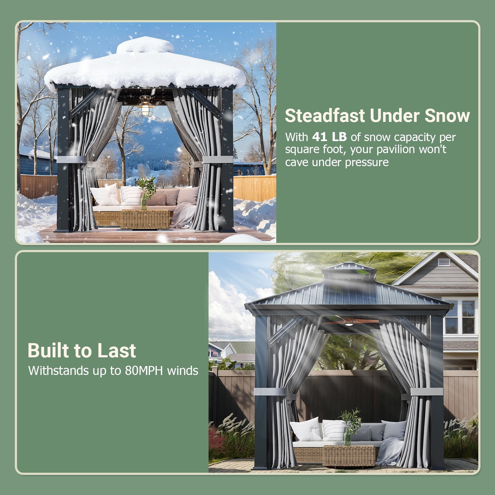 NETAJE 8x8 FT Hardtop Gazebo, Heavy Duty Gazebo with Aluminum Frame, Galvanized Steel Double Roof & Mosquito Net for Garden, Patio, Grey