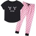 thumbnail image 1 of Women's Long Pyjama Set, Soft Two-Piece Sleepwear, Short Sleeve Tops and Long Trousers, Pjs Set,black, 1 of 5
