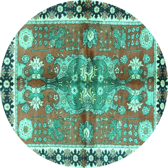 Ahgly Company Indoor Round Persian Turquoise Blue Traditional Area Rugs, 6' Round