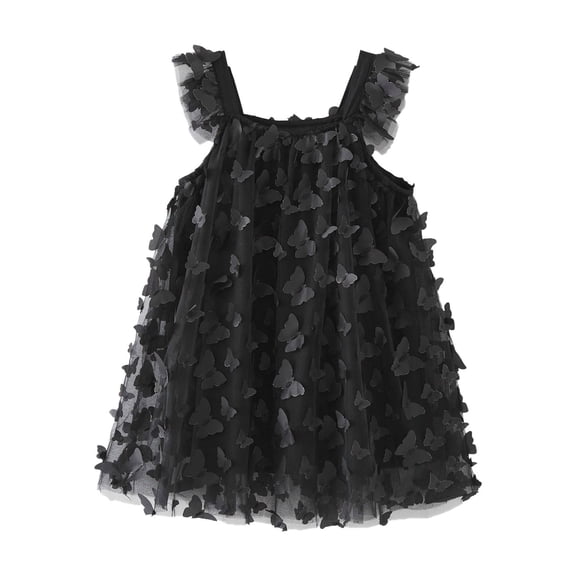Tisuna Butterfly Dresses For Toddler Girls Solid Color Sleeveless Suspender Layered Dress Fashion Cute Girls Summer Festival Birthday Dress Black Size 2-3 Years