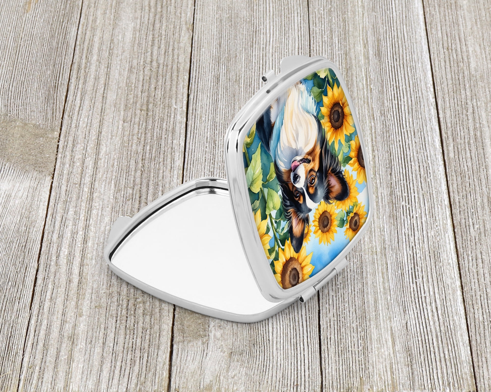 Papillon in Sunflowers Compact Mirror 2.75 in x 3 in