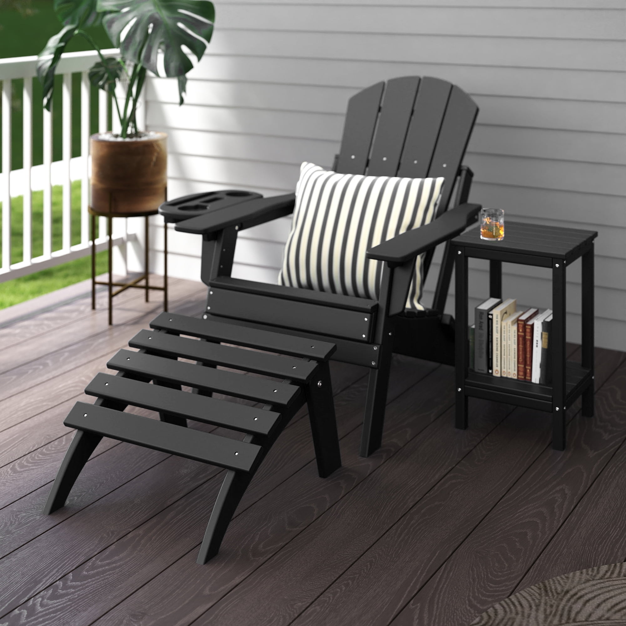 FOOWIN Folding Adirondack Ottomans Set of 2 for Adirondack Chair, Black