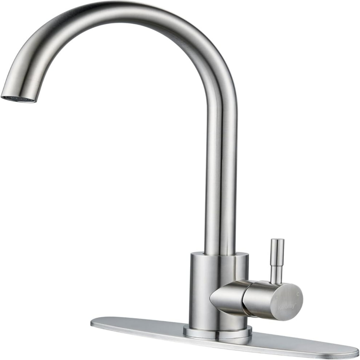 Single Handle High Arc Brushed Nickel Kitchen Faucet Stainless Steel Commercial Single Hole Kitchen Sink Faucet, Modern One Hole Bar Sink Faucet with Deck Plate