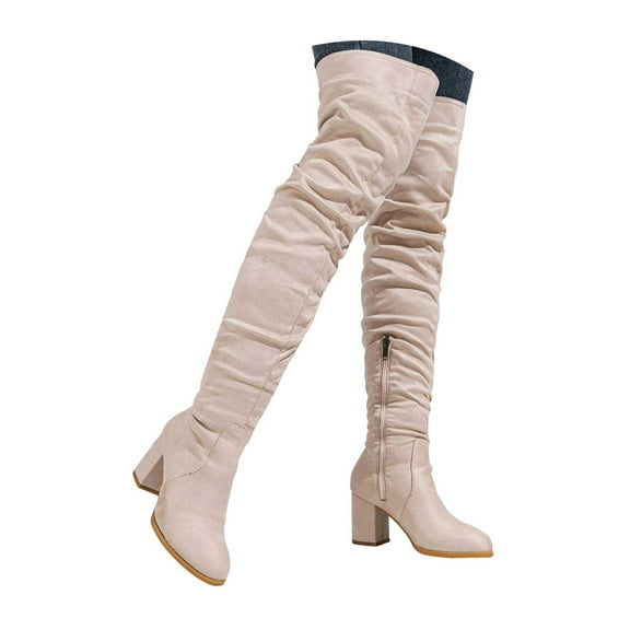 Mostsola Womens Over the knee Thigh High Boots Suede Chunky Block Heel Pull on Side Zipper Boots