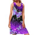 thumbnail image 2 of Wycnly Summer Dresses for Women Beach Fashion High Waist Pleated Swing Tunic Tank Mini Sun Dresses Sleeveless Round Neck Butterfly Print Short 2024 Casual Dress Purple xl Clearance Under $5, 2 of 6