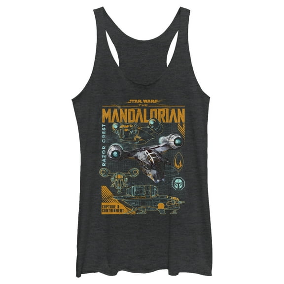 Women's Star Wars: The Mandalorian Razor Crest Capture and Containment  Racerback Tank Top Black Heather Medium