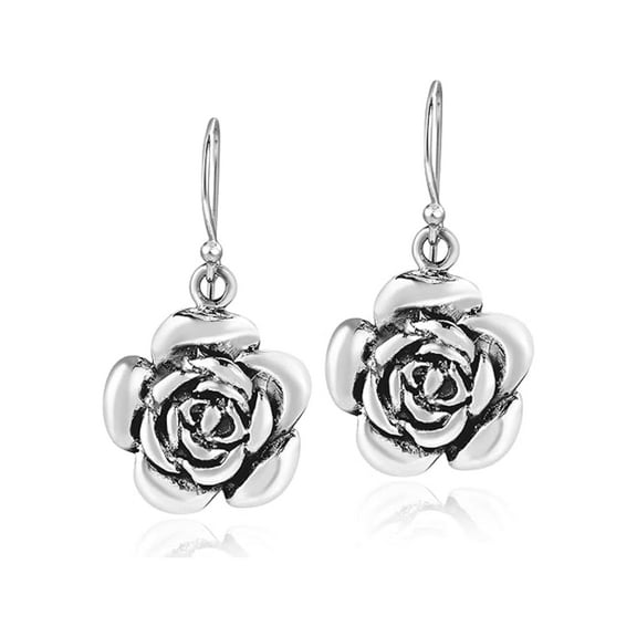 Blooming Rose Dangle Earrings in 925 Sterling Silver | Romantic Floral Jewelry Gift for Her | Lovely Design for Everyday Wear