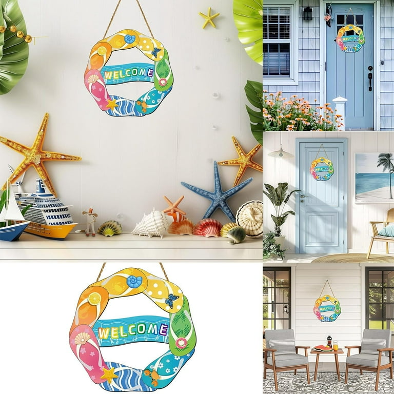 Summer Beach Flip Flop Hanging Sign Front Door Colorful Flip Flop Shape Welcome Sign Wooden Flip Flop Garland Beach Wall Decor Front Door Indoor Outdoor Home Decor Walmart