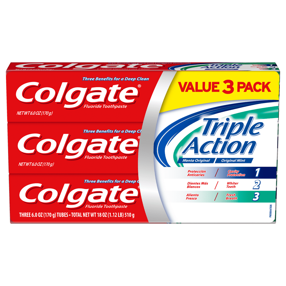Colgate Triple Action Fluoride Toothpaste, Teeth Whitening and Cavity