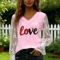 thumbnail image 5 of Valentines Day Gifts for Her Cute V-Neck Lace Insert Blouse Long Sleeve Floral Valentines Print Outfits Delicate Feminine Clothing Romance Soft Tops, 5 of 6