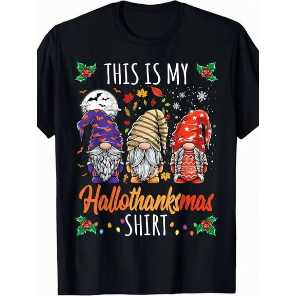 Men'S Festive Gnomes T-Shirt - Cotton, Short Sleeve, Crew Neck - Perfect For Halloween, Thanksgiving & Christmashot-Selling Styles, Gifts, And Fashionable, Universal For Men And Women, Retro, Soft,
