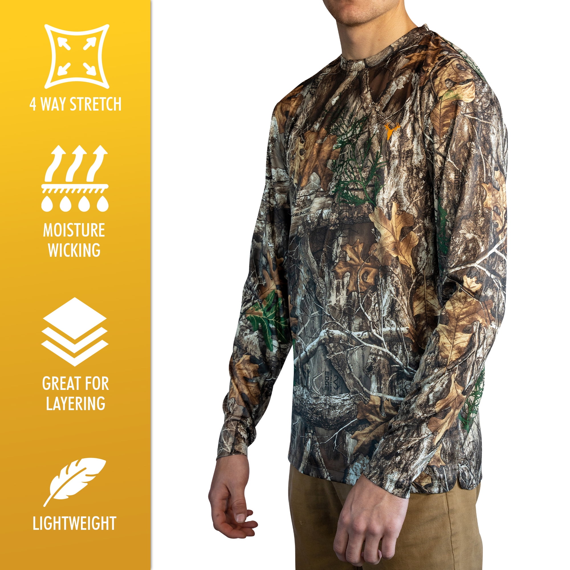 HOT SHOT Men's Camo Hunting Lightweight Performance Long Sleeve Shirt - Realtree Edge, Large