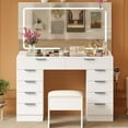 thumbnail image 4 of BeesClover Vanity Desk with Large Mirror and Lights & Magnifying Glass, Glass Top Dressing Table with Stool with Power Outlet Hair Dryer Holder 10 Drawers 3 Lighting Modes, 4 of 7