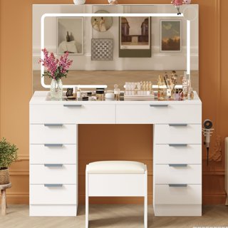 Coiffeuse avec miroir blanc 100x45x76 cm