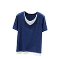 thumbnail image 2 of WHLBF Womens Tops Short Sleeve Round-Neck Summer Solid Regular Tops Navy L, 2 of 9